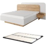 Lit avec chevets 160 x 200 cm - avec leds - coloris : naturel et blanc + sommier - desado