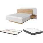 Lit avec chevets 160 x 200 cm - avec leds - coloris : naturel et blanc + sommier + matelas - desado Lit avec chevets 160 x 200 cm - avec leds - coloris : naturel et blanc + sommier + matelas - desado