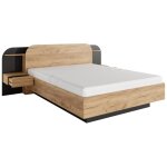 Vente - unique - lit avec chevets 160 x 200 cm - avec leds - coloris : naturel et noir - juvisia