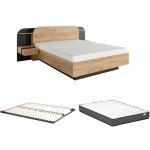Vente - unique - lit avec chevets 160 x 200 cm - avec leds - coloris : naturel et noir + sommier + matelas ... Vente - unique - lit avec chevets 160 x 200 cm - avec leds - coloris : naturel et noir + sommier + matelas ...
