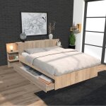 Le quai des affaires - lit 140x190 cm avec tête de lit étagère chevet et 1 tiroir naturel Le quai des affaires - lit 140x190 cm avec tête de lit étagère chevet et 1 tiroir naturel