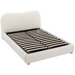 Vente - unique ? lit coffre 140 x 190 cm ? tissu bouclette blanc ? structure en contreplaqu� ? sommier ...