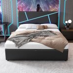 Lit coffre 140x200 cm, lit 140x200 cm avec avec bandes lumineuses led et sommier  lattes, similicuir, ...