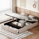 Lit coffre 140x200 cm, avec hydraulique de rangement, 2 tiroirs, sommier � lattes en bois, cadre en m�tal, ...