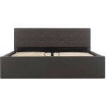 Lit coffre 140x200 simili cuir gris fonc� capitonn� rundi