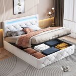 Lit coffre 160 x 200, lit 2 personnes, lit capitonn� avec rangement, �clairage led, cadre de lit avec ...