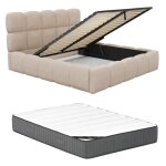 Pascal morabito - lit coffre 160 x 200 cm - tissu bouclette - beige + matelas - damado de Pascal morabito - lit coffre 160 x 200 cm - tissu bouclette - beige + matelas - damado de