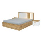 Meublorama - pack lit coffre 160x200 + 2 chevets wood coloris blanc et ch�ne