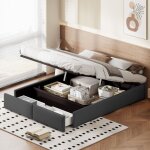 Lit coffre 160x200 cm, avec hydraulique de rangement, 2 tiroirs, sommier � lattes en bois, cadre en m�tal, ...