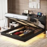 Lit coffre 160x200 cm, avec t�te de lit rangement led, chargement usb, rangement hydraulique, design ...