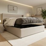 Lit coffre 160x200 avec sommier bois massif - lit double adulte, structure m�tallique, rev�tement en ...