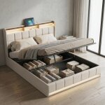 Lit coffre 160x200 avec sommier, lit double hydraulique avec led rgb et ports usb / type - c, lit adulte, ...