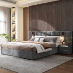 Lit coffre 180x200 cm, lit adulte avec rangement hydraulique, lampe directionnelle et usb, velours, gris, ... Lit coffre 180x200 cm, lit adulte avec rangement hydraulique, lampe directionnelle et usb, velours, gris, ...