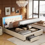 Lit coffre 180x200 cm, lit double avec 2 tiroirs et �clairage led, cadre de lit 2 places avec sommier ...