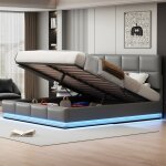 Lit coffre 180x200 cm, lit double rembourr�, lit adulte avec �clairage led, sommiers � lattes et rangement ...