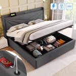 Lit coffre 180x200 cm, avec hydraulique espace de rangement, fonction de charge usb type c, sommier � ...