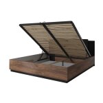Meublorama - lit coffre 180x200 ? ch�ne fonc� et noir ? collection fox ? sommier inclus