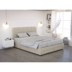 Leandre - lit double avec 4 tiroirs en lin beige 180x200 cm leandre
