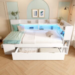 Lit coffre 90x190 cm avec led, station charge usb / type - c, rangements (tiroirs + �tag�res), sommier ...