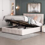 Lit coffre lit adulte lit ados 140 x 200 cm avec t�te de lit rembourr�e r�glable et sommier � lattes ...