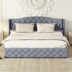 Lit coffre lit adulte et ados 180 x 200 cm avec sommier  lattes. gris
