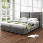 Wishdor - lit coffre 140x190 cm, lit capitonn� avec t�te de lit en foreme d'oreille, gris, sans matelas ...