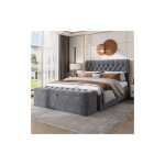 Lit coffre lit adulte capitonné double 140 x 200 cm avec levier hydraulique et banquette capitonnée, ... Lit coffre lit adulte capitonné double 140 x 200 cm avec levier hydraulique et banquette capitonnée, ...