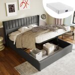Lit coffre lit adulte capitonné double 160 x 200 cm avec sommier à lattes, lin, gris, matelas inclus, ... Lit coffre lit adulte capitonné double 160 x 200 cm avec sommier à lattes, lin, gris, matelas inclus, ...