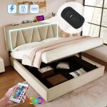 Lit coffre lit adulte lit double 140 x 200 cm avec fonction de charge usb type c et éclairage led, lin, ... Lit coffre lit adulte lit double 140 x 200 cm avec fonction de charge usb type c et éclairage led, lin, ...