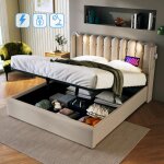 Wishdor - lit coffre lit adulte double 140 x 200 cm. lampe de lecture avec chargement. espace de rangement. ...