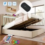 Lit coffre lit adulte lit double 160 x 200 cm avec fonction de charge usb type c et éclairage led, lin, ... Lit coffre lit adulte lit double 160 x 200 cm avec fonction de charge usb type c et éclairage led, lin, ...