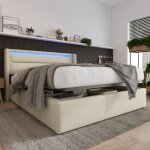 Lit coffre lit adulte double 160 x 200 cm avec led et télécommande, blanc Lit coffre lit adulte double 160 x 200 cm avec led et télécommande, blanc