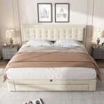 Lit coffre 180x200 cm, lit adulte 180x200 cm, lit capitonn� avec 2 tiroirs et sommier � lattes en bois, ...