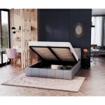 Nova confort - lit coffre atlanta 140 x 190 cm avec sommier � lattes relevable gris clair
