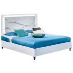 Lit coffre blanc laqu� et effet marbr� � led krystal 160x200