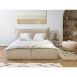 Bobochic - lit coffre jade avec t�te de lit effet oreiller 140x190 beige