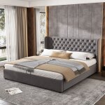 Wishdor - lit coffre lit adulte capitonné double 180 x 200 cm en forme d'oreille avec sommier à lattes, ... Wishdor - lit coffre lit adulte capitonné double 180 x 200 cm en forme d'oreille avec sommier à lattes, ...