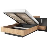 Lit coffre avec chevets 140 x 190 cm - 2 tiroirs - avec leds - coloris : naturel et anthracite - francoli ...