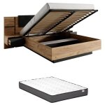Vente - unique - lit coffre avec chevets 140 x 190 cm - avec leds - coloris : naturel et anthracite + ...