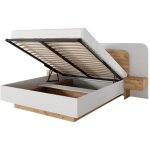 Lit coffre avec chevets 160 x 200 cm - avec leds - coloris : naturel et blanc - desado Lit coffre avec chevets 160 x 200 cm - avec leds - coloris : naturel et blanc - desado