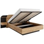 Lit coffre avec chevets 160 x 200 cm - avec leds - coloris : naturel et noir - juvisia