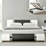 Lit coffre 140x190 cm ? simili cuir blanc ? sommier � lattes en peuplier ? coffre de rangement int�gr� ...