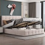Lit coffre double 140x200 cm - avec tte de lit inclinable, structure mtallique, sommier  lattes, lit ...