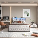 Lit 160x200 cm, avec 4 tiroirs de rangement, �clairage led orientable, usb et type - c, cloisons ouvertes, ...