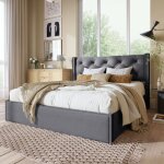 Wishdor - lit coffre 160x200 cm lit coffre capitonn avec tte de lit capitonn et sommier  lattes en ...