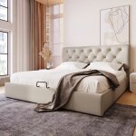 Wishdor - lit coffre lit capitonné lit adulte 160 x 200 cm avec tête de lit réglable, gris clair, sans ... Wishdor - lit coffre lit capitonné lit adulte 160 x 200 cm avec tête de lit réglable, gris clair, sans ...