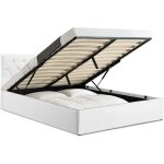 Lit coffre double austin avec tte de lit et sommier 160 x 200 cm pvc blanc