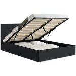 Idmarket ? lit coffre double 160 x 200 cm ? t�te de lit capitonn�e ? structure mdf ? rev�tement pvc noir ...