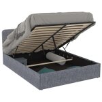 Lit coffre double norfolk avec tte de lit et sommier 140 x 190 cm tissu gris anthracite