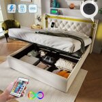 Lit coffre double rembourr led, tte de lit avec prise usb & type c, cadre de lit en coton, avec sommier ...
